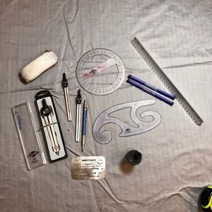 Drafting Set Compass Staedtler Lead Pointer French Curve Protractor‎